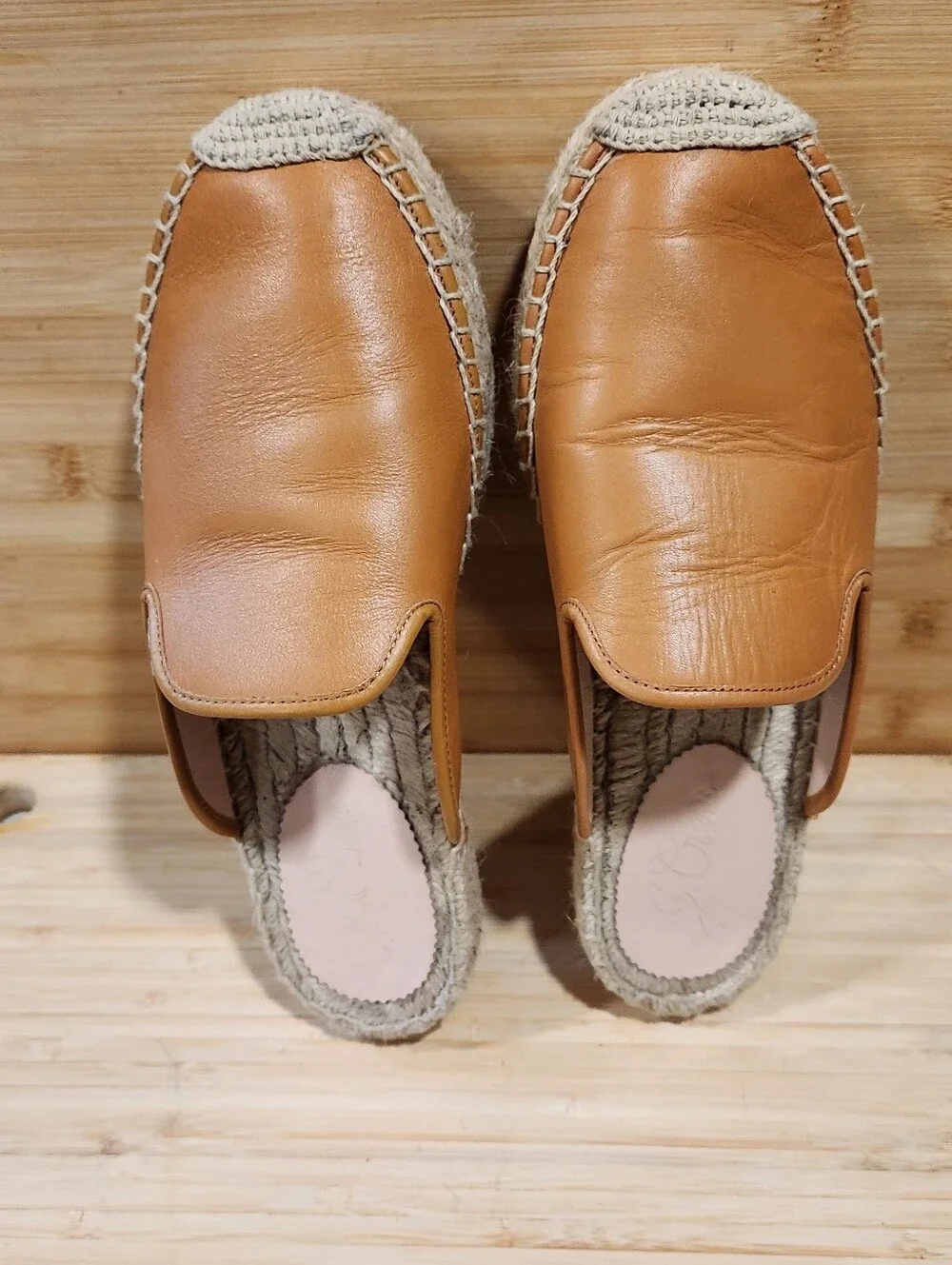 J. Crew Women's Leather Espadrille Mules Toasted Wheat Tan Slip On Flats Sz 7